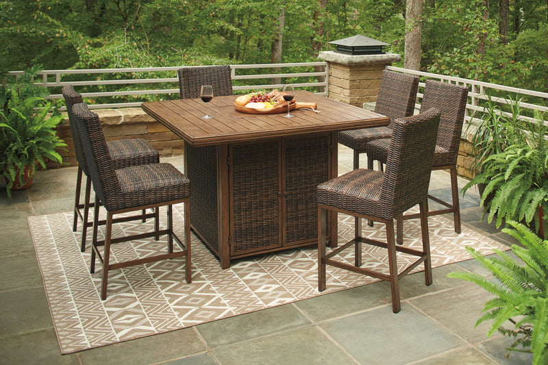 Paradise Medium Brown Trail Outdoor Bar Table And 6 Barstools