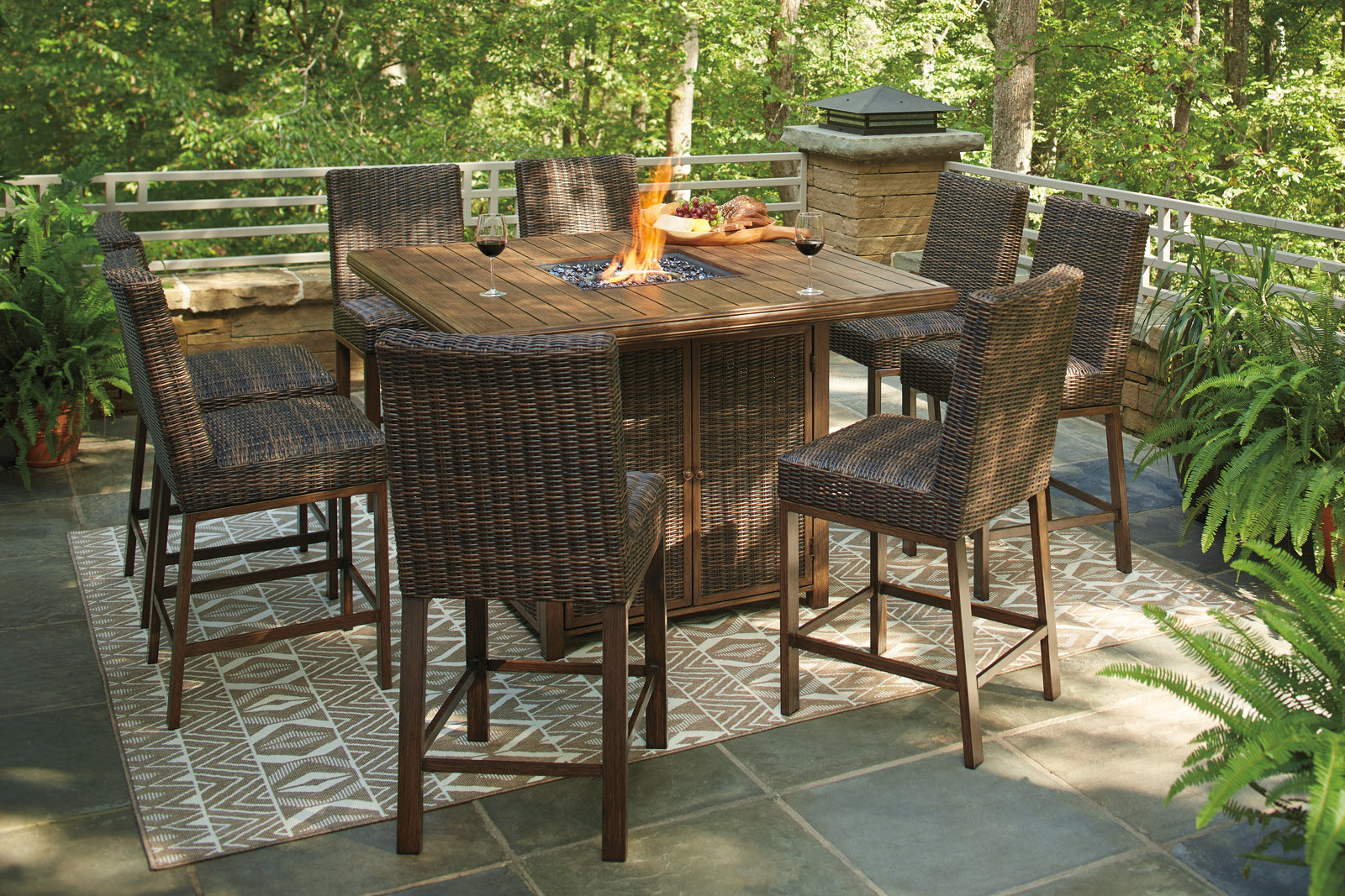 Paradise Medium Brown Trail Outdoor Bar Table And 8 Barstools