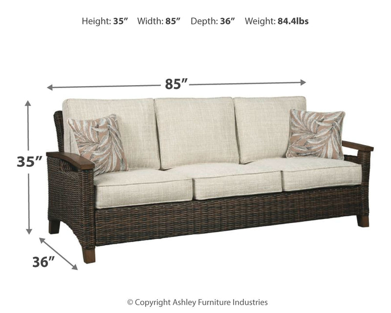 Paradise Medium Brown Trail Outdoor Sofa And Loveseat With Fire Pit Table