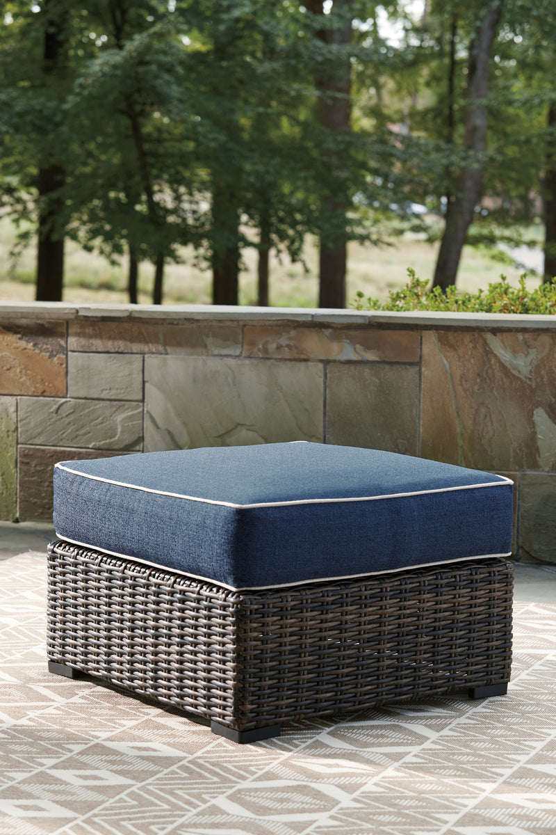 Grasson Brown Blue Lane Outdoor Sofa Loveseat And Ottoman