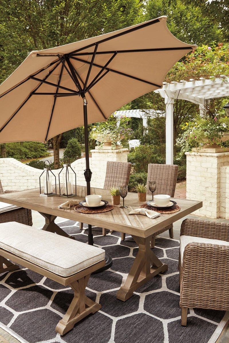 Beachcroft Beige Outdoor Dining Table And 2 Chairs Benches