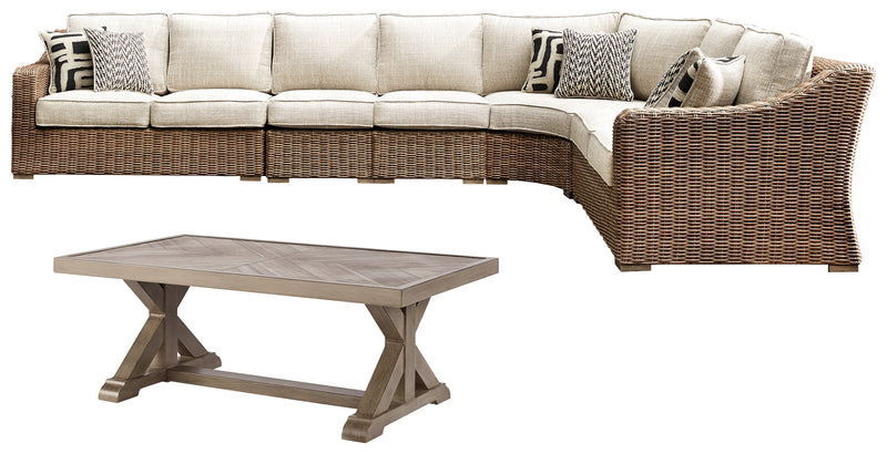 Beachcroft Beige 5-Piece Outdoor Sectional With Coffee Table