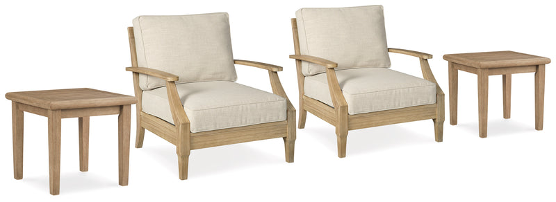 Clare Beige View 2 Outdoor Lounge Chairs With End Tables