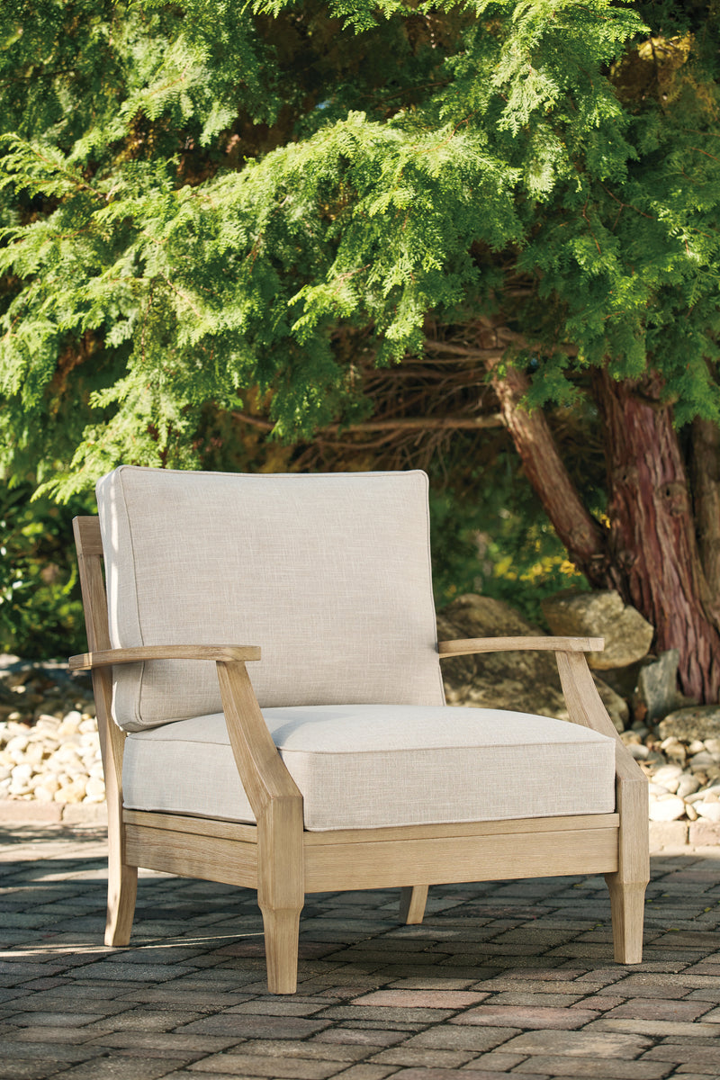 Clare Beige View 2 Outdoor Lounge Chairs With End Tables