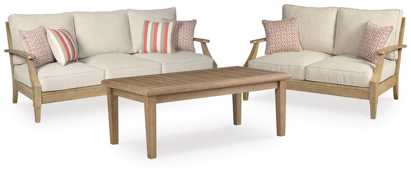 Clare Beige View Outdoor Sofa And Loveseat With Coffee Table