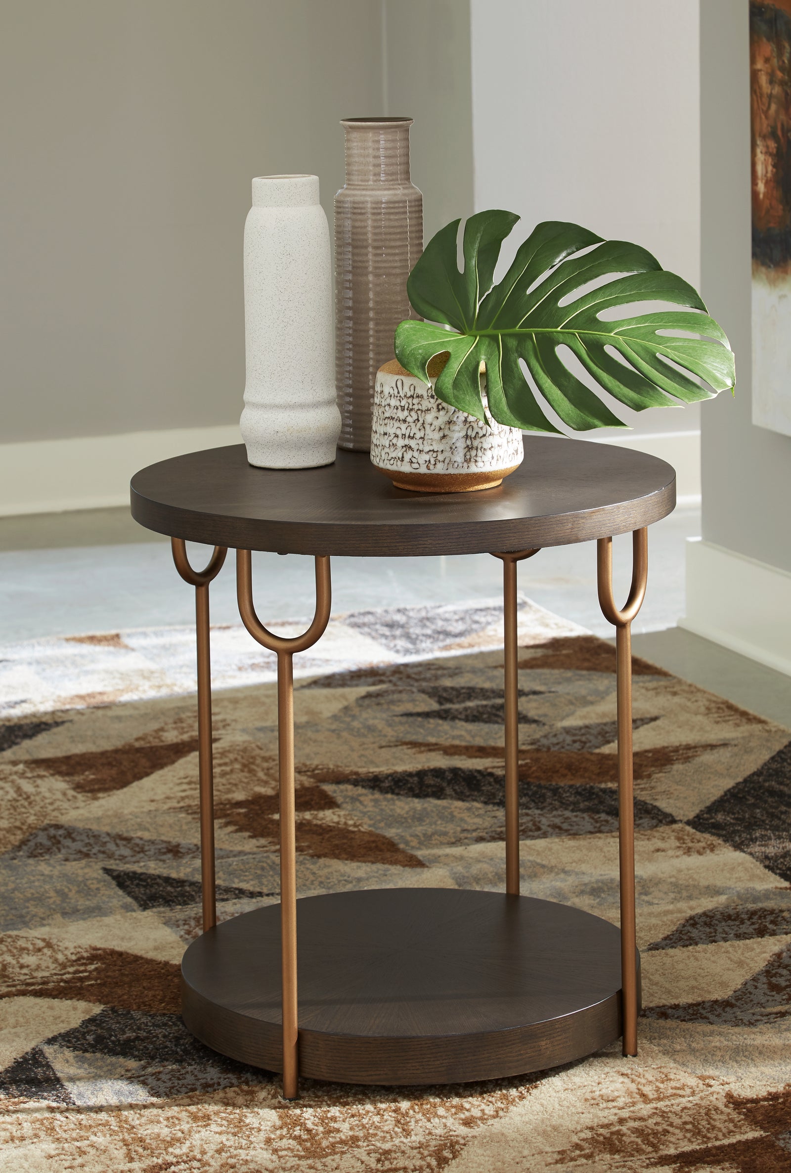 Brazburn Dark Brown Gold Finish 2 End Tables