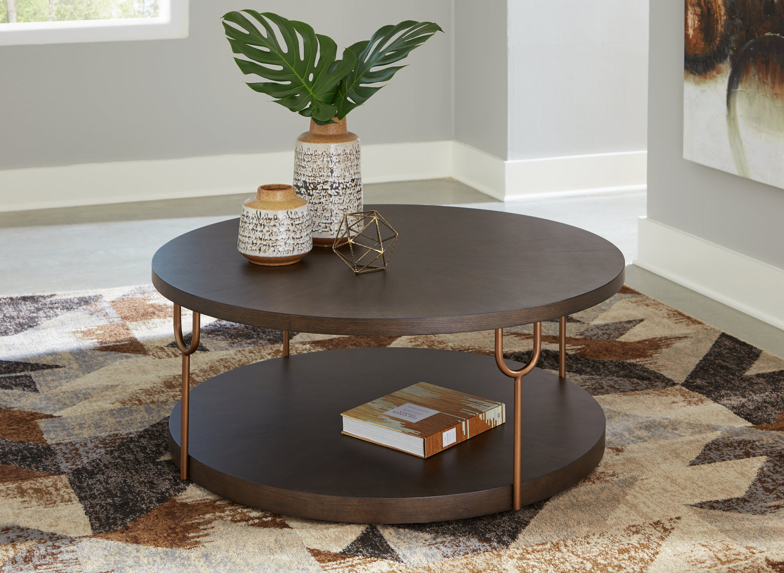 Brazburn Dark Brown Gold Finish Coffee Table With 2 End Tables