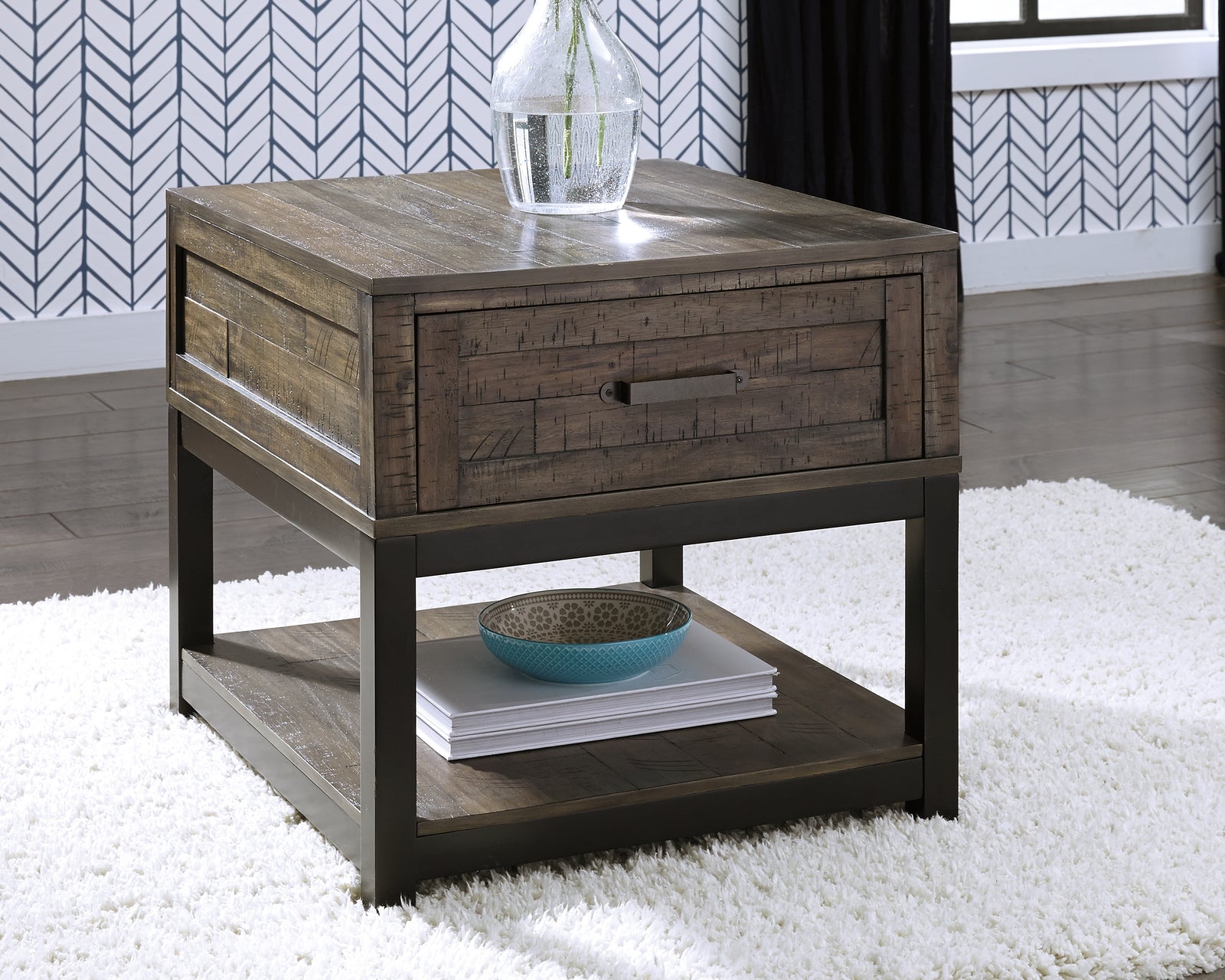 Johurst Grayish Brown Coffee Table With 2 End Tables