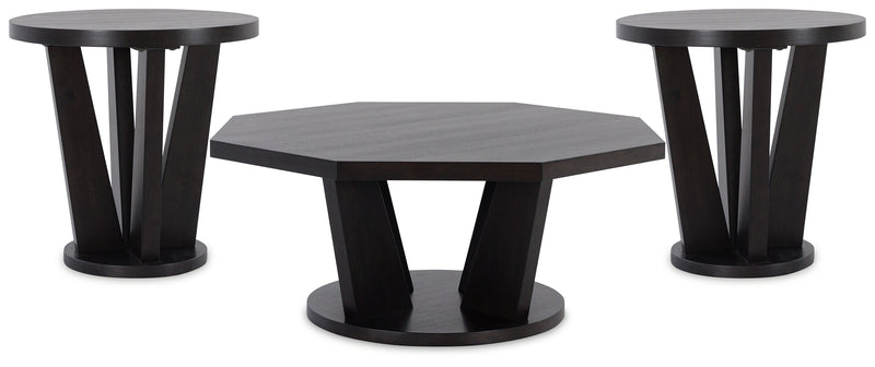 Chasinfield Dark Brown Coffee Table With 2 End Tables