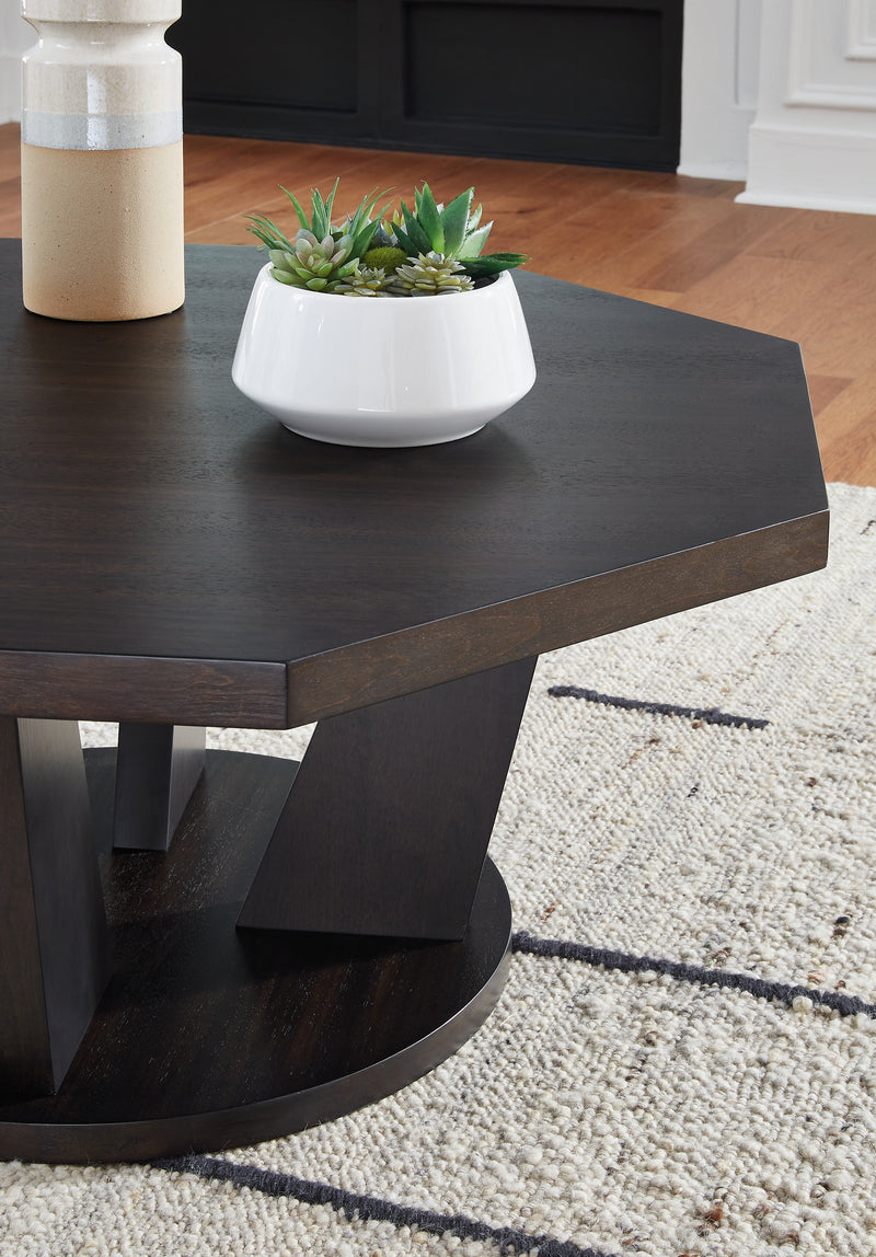 Chasinfield Dark Brown Coffee Table With 2 End Tables