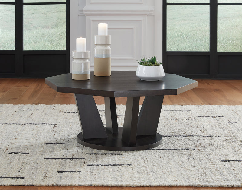 Chasinfield Dark Brown Coffee Table With 2 End Tables