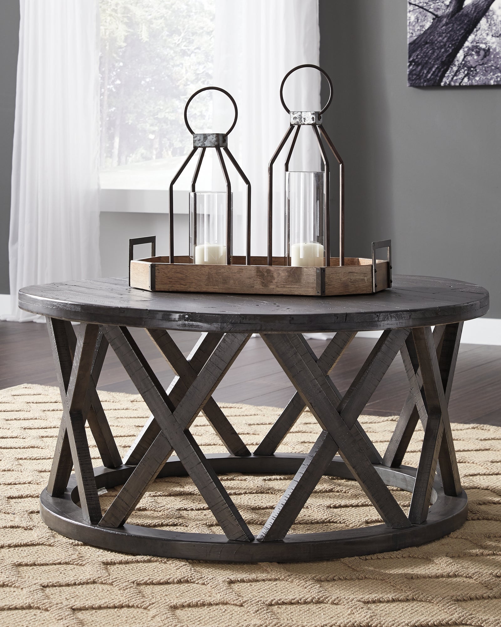 Sharzane Grayish Brown Coffee Table With 2 End Tables