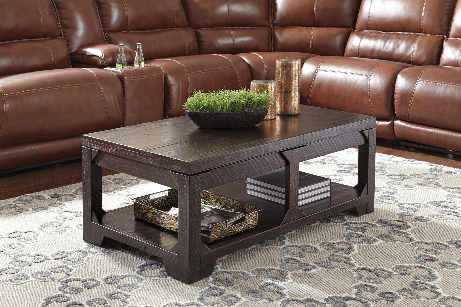 Rogness Rustic Brown Coffee Table With 1 End