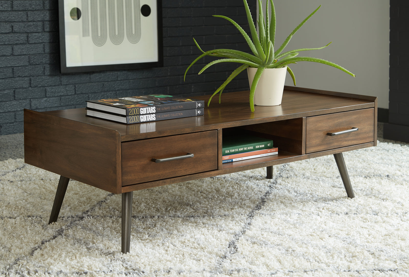 Calmoni Brown Coffee Table With 1 End