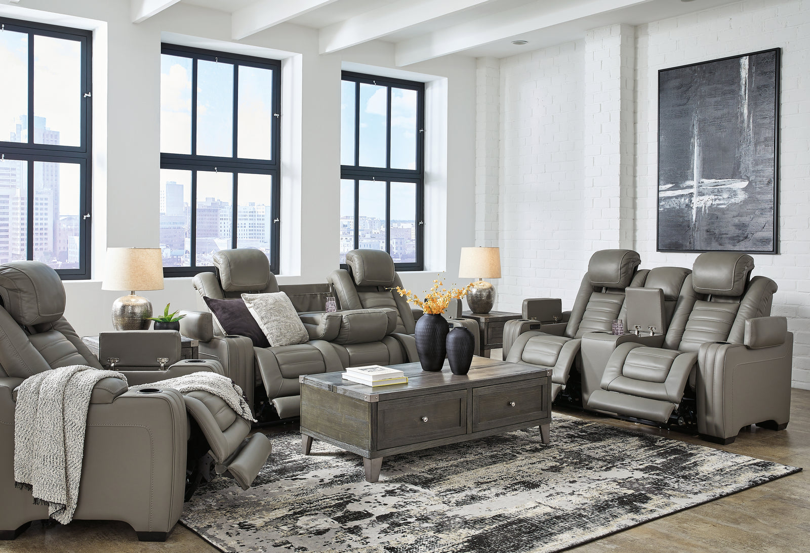 Backtrack Gray Sofa Loveseat And Recliner