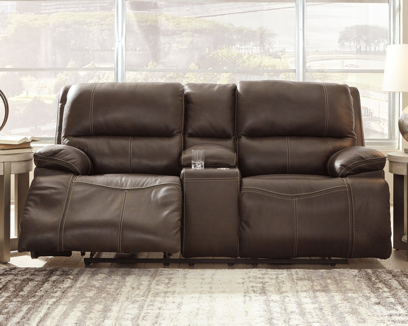Ricmen Walnut Leather Power Reclining Loveseat With Console