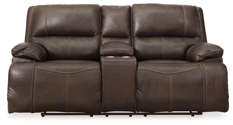Ricmen Walnut Leather Power Reclining Loveseat With Console