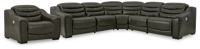 Center Dark Gray Line 5-Piece Sectional With Recliner