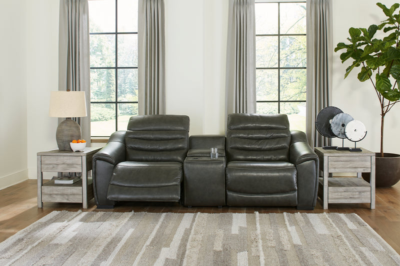 Center Dark Gray Line 3-Piece Sectional With Recliner