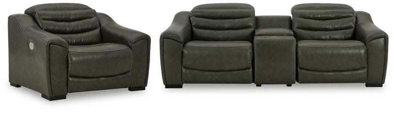 Center Dark Gray Line 3-Piece Sectional With Recliner