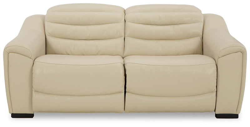 Center Line Cream Leather 2-Piece Power Reclining Sectional Loveseat