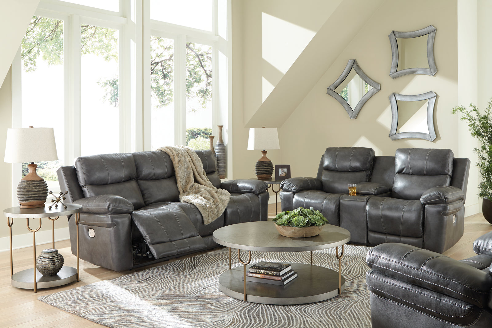 Edmar Charcoal Sofa Loveseat And Recliner