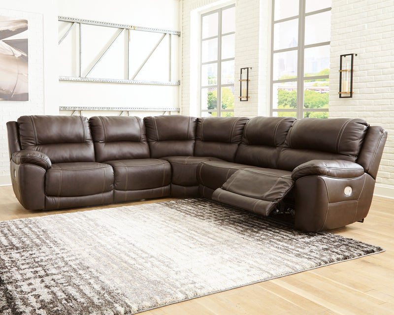 Dunleith Chocolate Leather 5-Piece Power Reclining Sectional