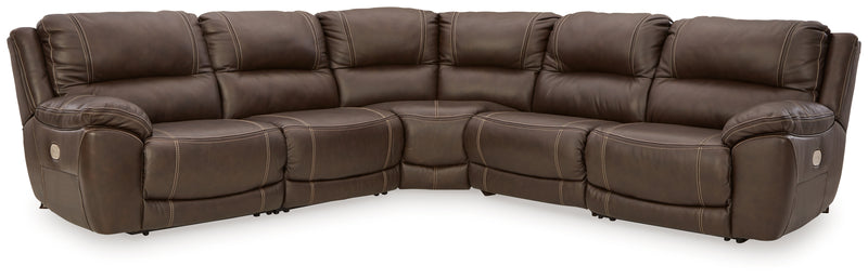 Dunleith Chocolate Leather 5-Piece Power Reclining Sectional