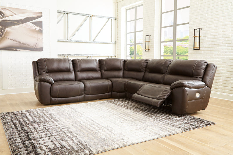 Dunleith Chocolate Leather 5-Piece Power Reclining Sectional