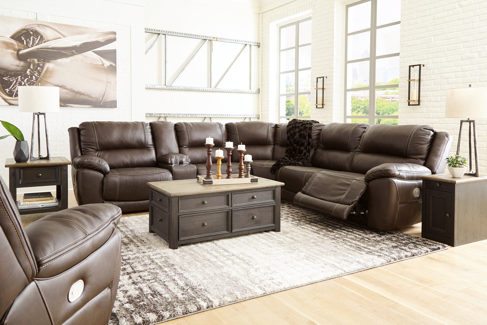 Dunleith Chocolate 6-Piece Sectional With Recliner