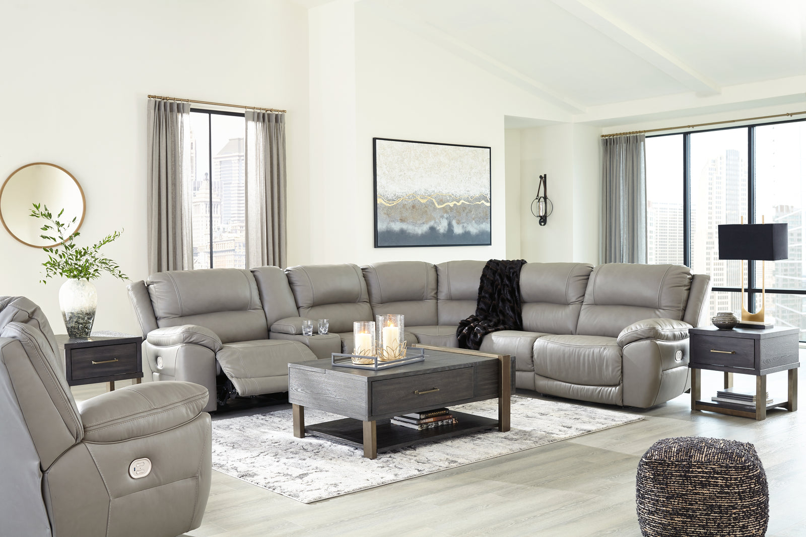 Dunleith Gray 6-Piece Sectional With Recliner