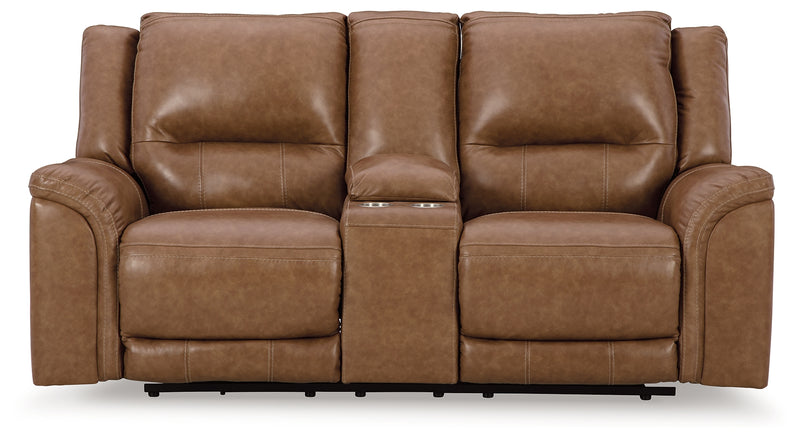 Trasimeno Caramel Leather Power Reclining Loveseat With Console