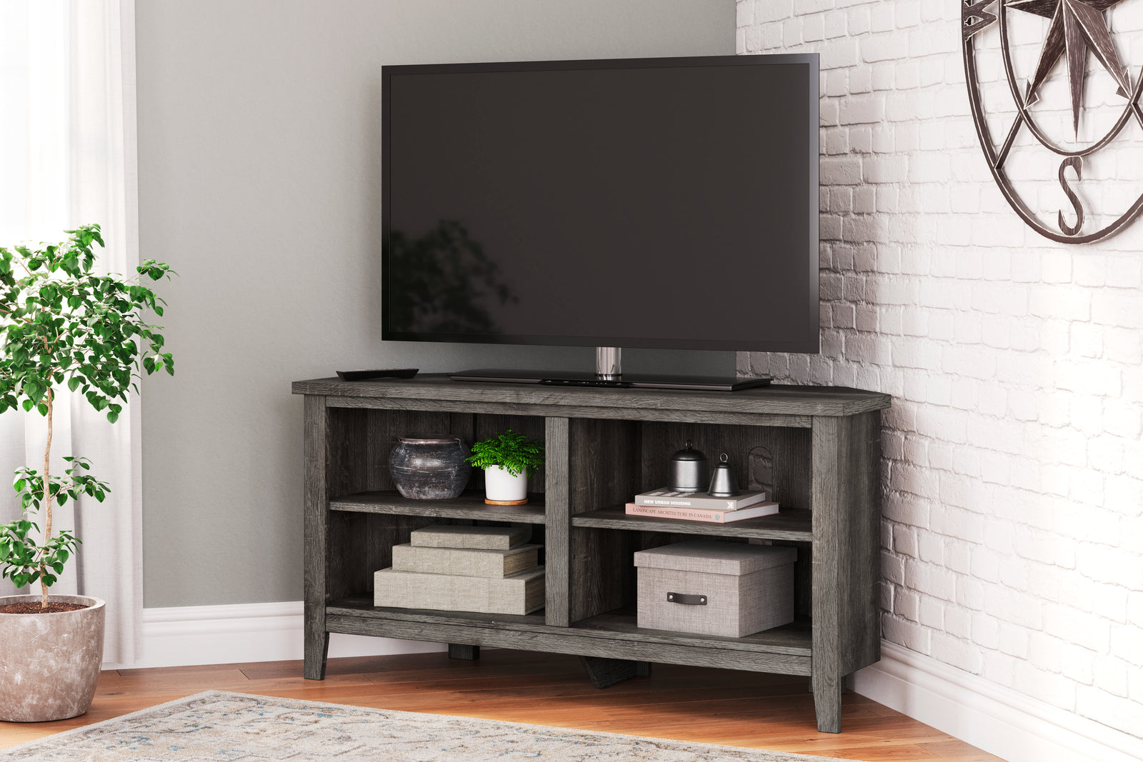 Arlenbry Gray Corner Tv Stand