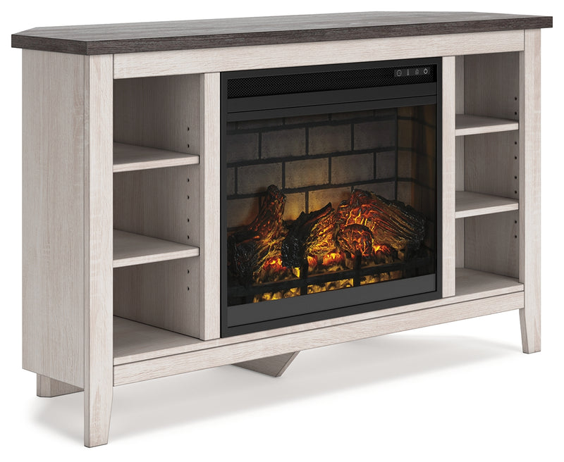 Dorrinson Two-Tone Corner Tv Stand With Electric Fireplace