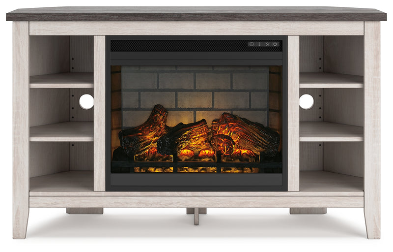 Dorrinson Two-Tone Corner Tv Stand With Electric Fireplace