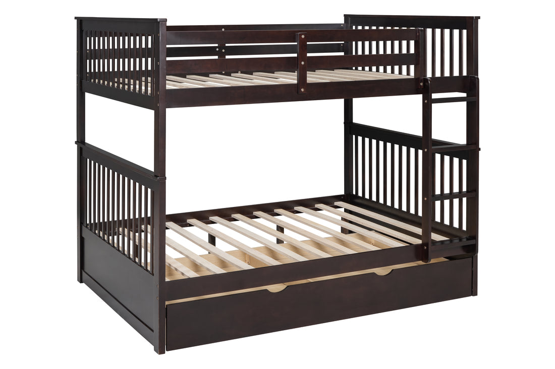Espresso Modern Solid Wood And Veneers Trundle Twin Over Twin Bunk Beds