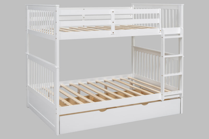 White Modern Solid Wood And Veneers Trundle Twin Over Twin Bunk Beds