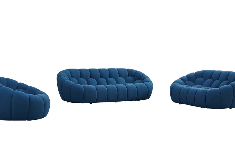 Bubbles Blue Boucle Living Room Set