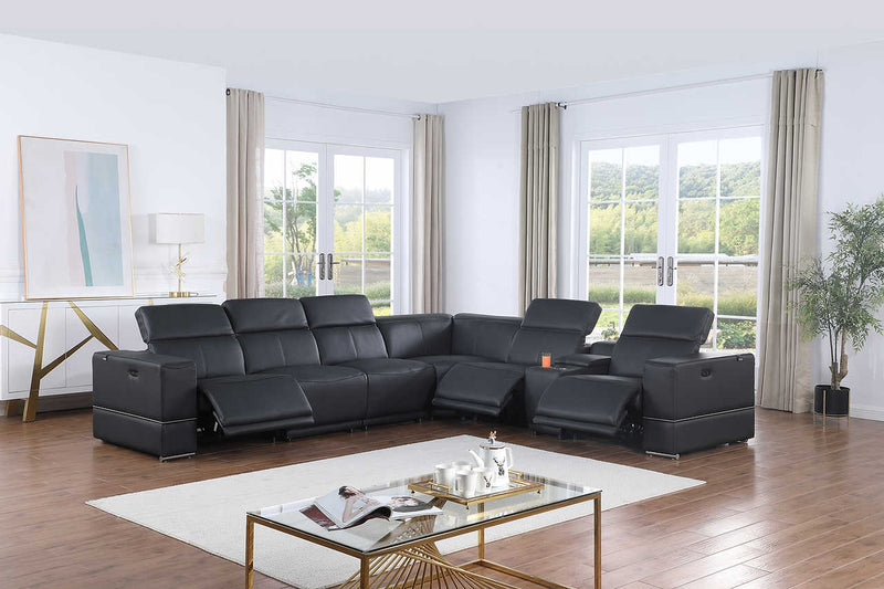 Franco Dark Navy 7-Piece 3 Power Reclining Sectional