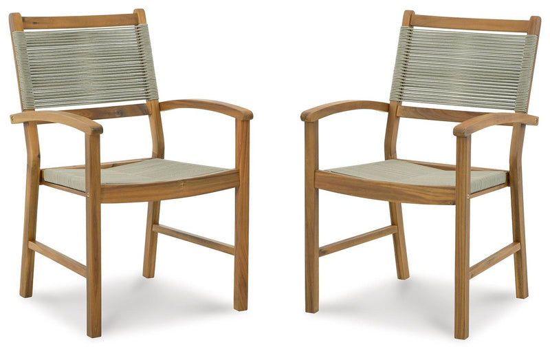 Janiyah Light Brown Outdoor Dining Arm Chair (Set of 2)