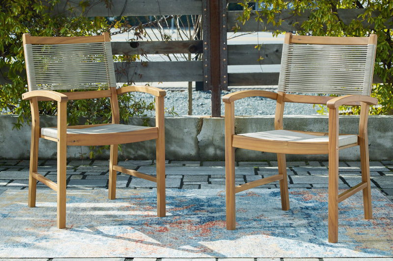 Janiyah Light Brown Outdoor Dining Arm Chair (Set of 2)