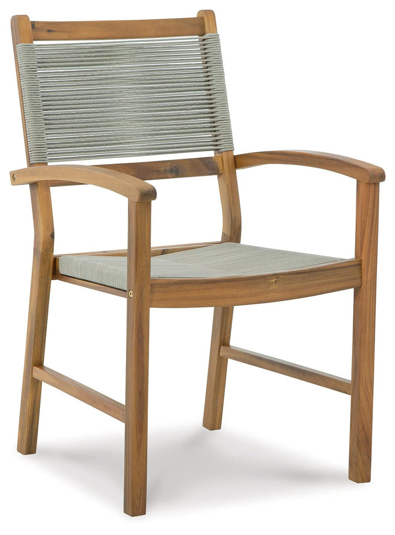 Janiyah Light Brown Outdoor Dining Arm Chair (Set of 2)