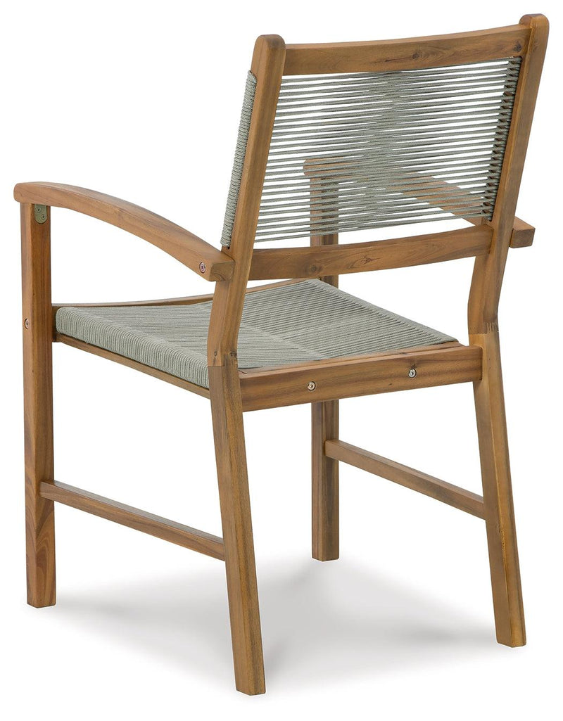 Janiyah Light Brown Outdoor Dining Arm Chair (Set of 2)