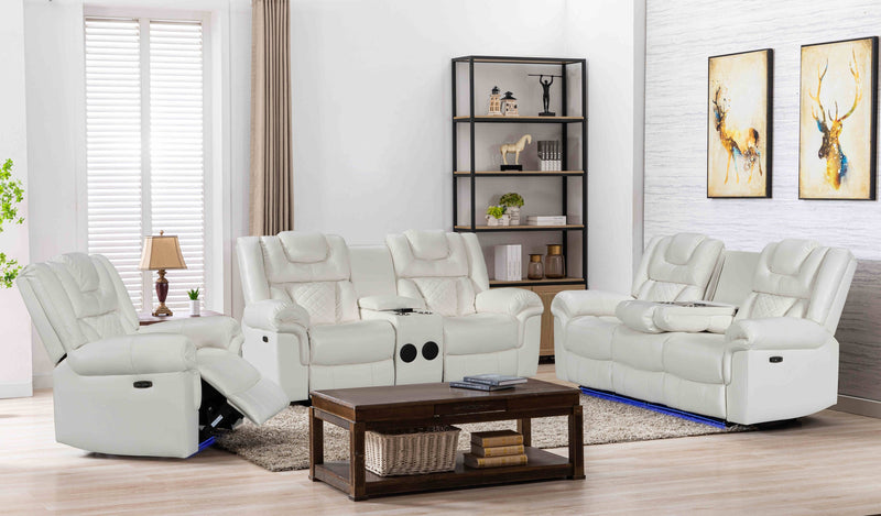 Alexa White Modern Contemporary Faux Leather LED 3Pc Power Reclining Set