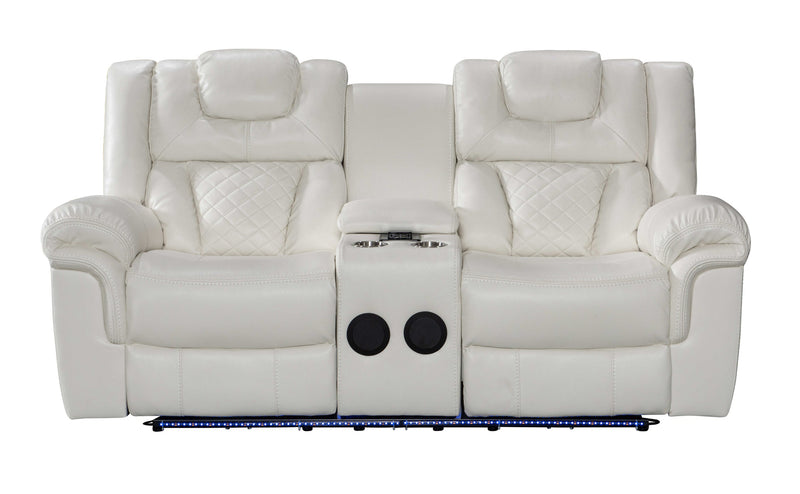 Alexa White Modern Contemporary Faux Leather LED 3Pc Power Reclining Set