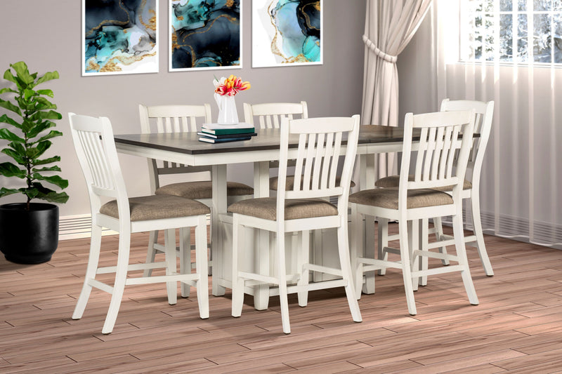 White & Brown Modern Contemporary Solid Wood And Veneers Fabric Dining Room Set