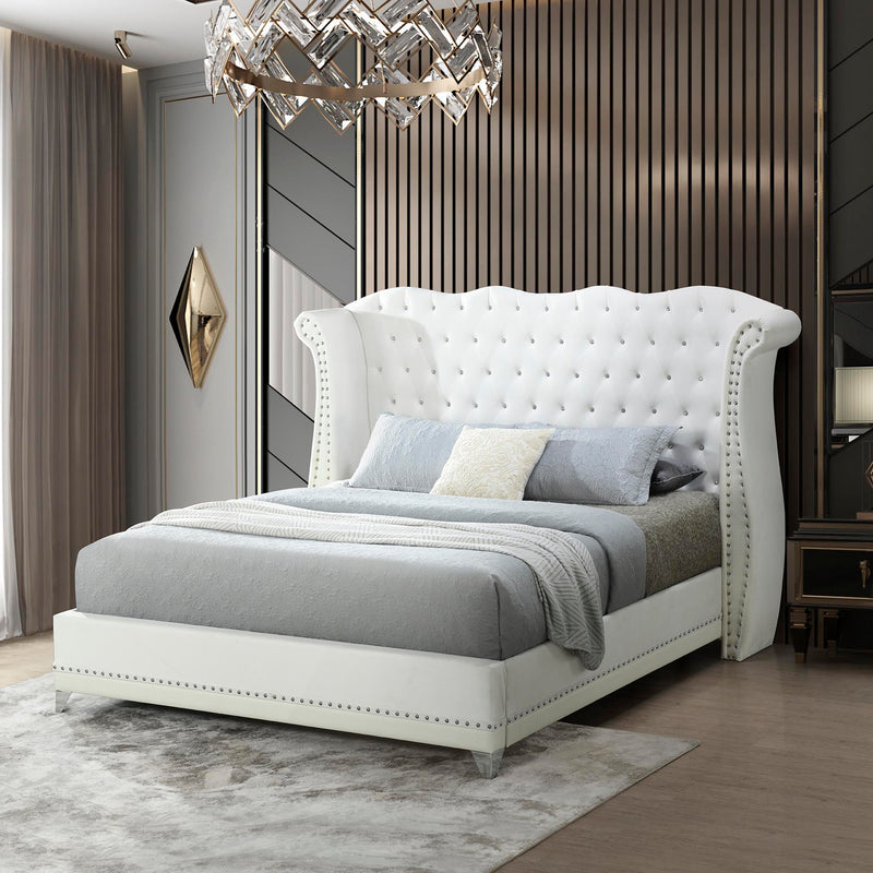 Luxor White Velvet Upholstered Tufted Platform King Bed