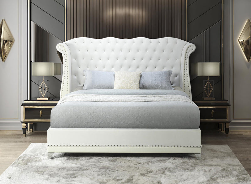 Luxor White Velvet Upholstered Tufted Platform King Bed