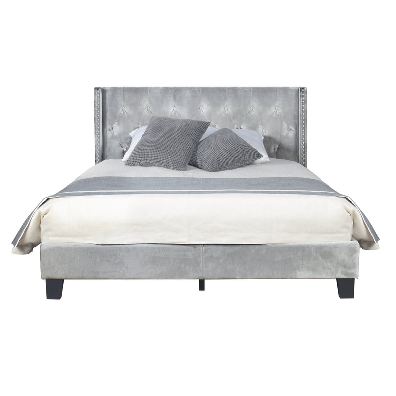 Silver Velvet Upholstered Tufted Platform Twin Bed