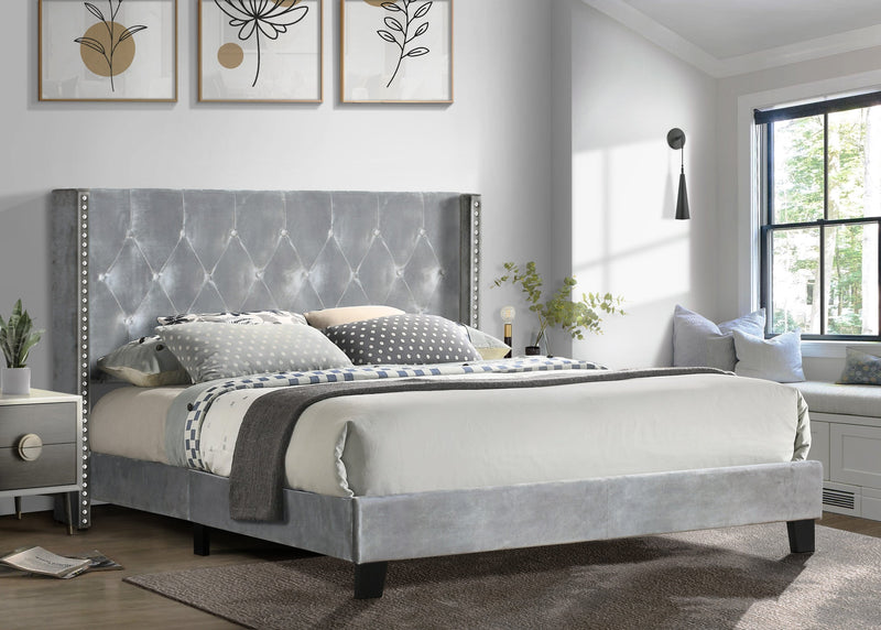 Silver Velvet Upholstered Tufted Platform Twin Bed